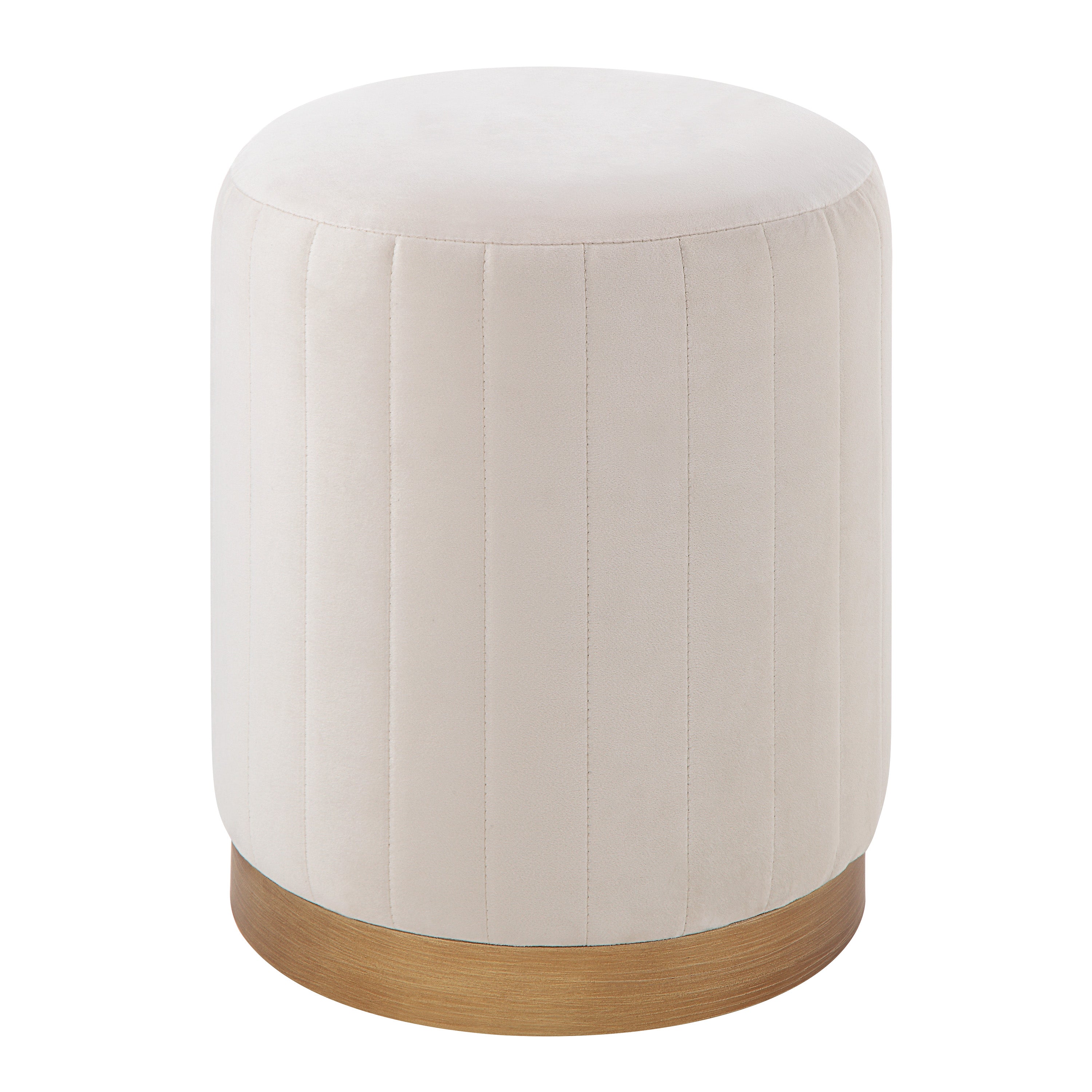 Baylor Indoor Poly-Velvet Ottoman, Off-White-Ottoman-DECOROLALA