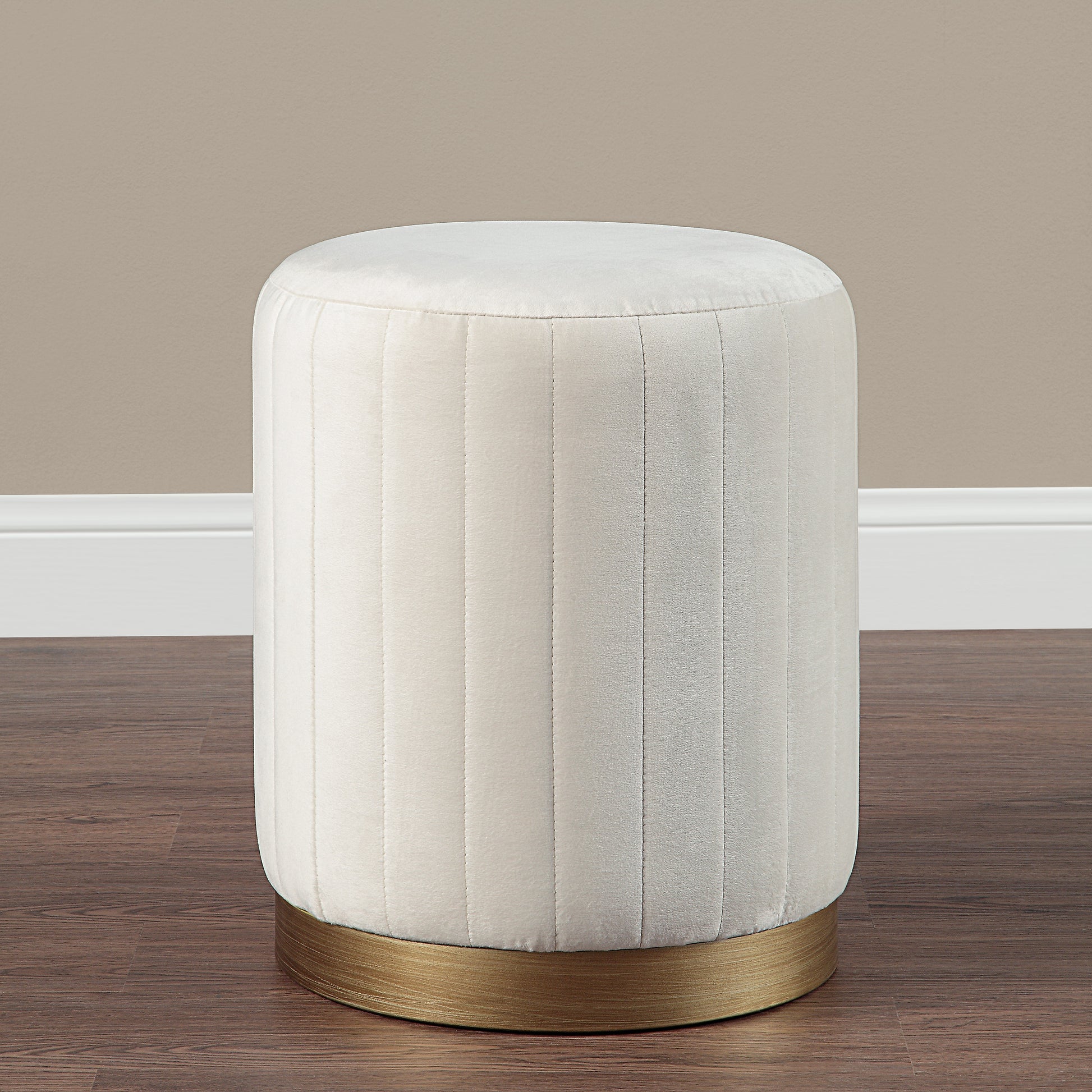 Baylor Indoor Poly-Velvet Ottoman, Off-White-Ottoman-DECOROLALA