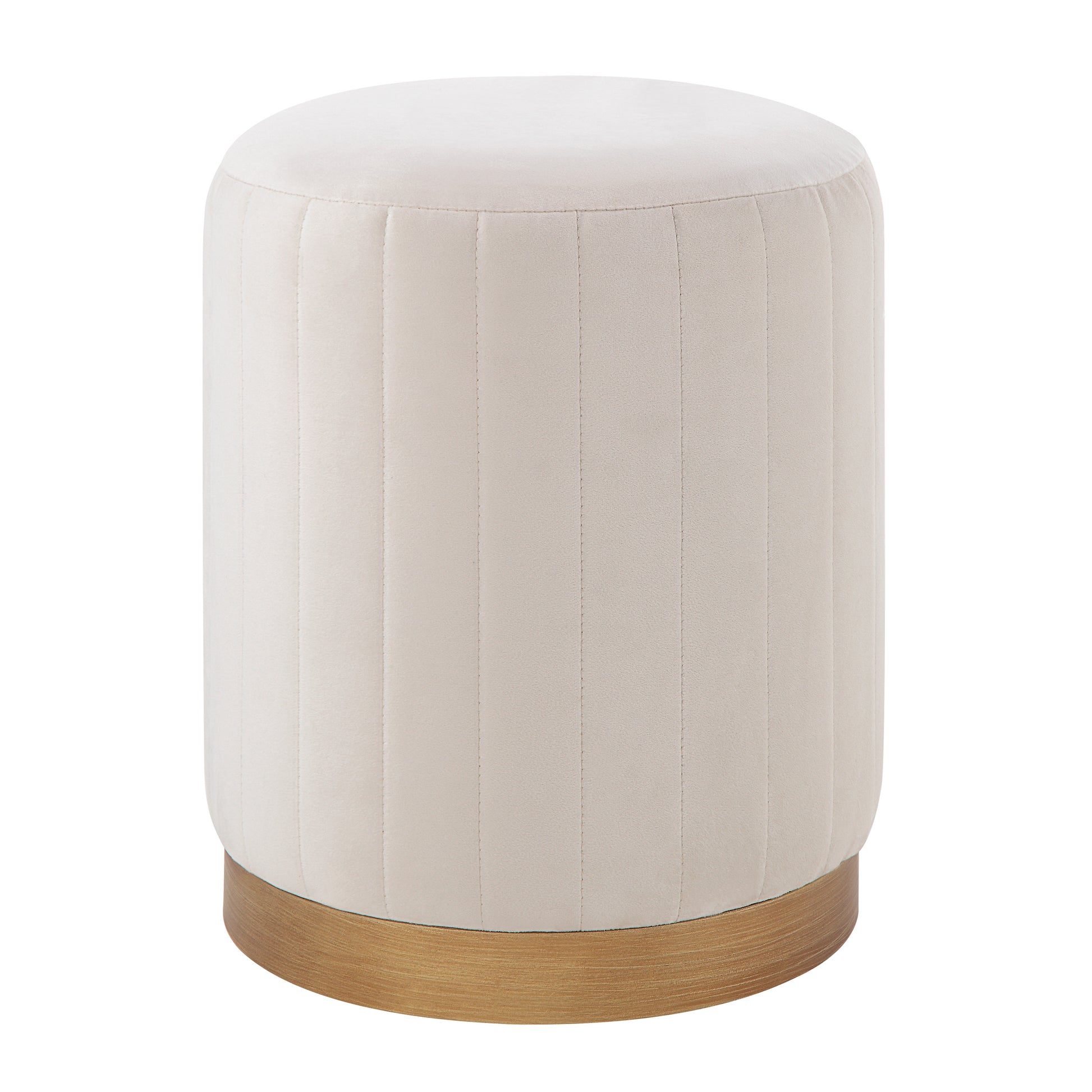 Baylor Indoor Poly-Velvet Ottoman, Off-White-Ottoman-DECOROLALA