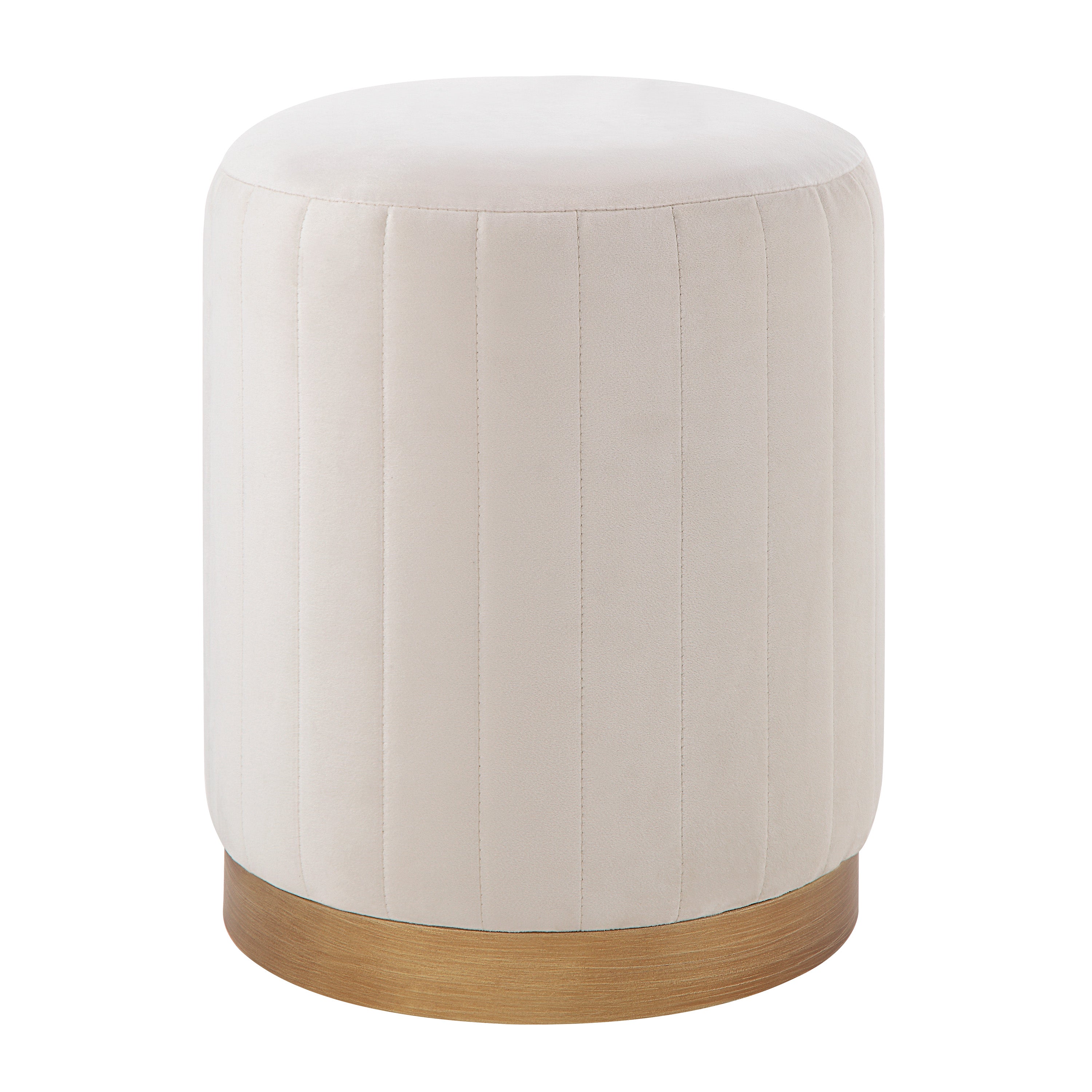 Baylor Indoor Poly-Velvet Ottoman, Off-White-Ottoman-DECOROLALA