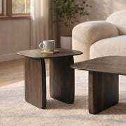 Bazul Accent Table - Mocha Solid Mango Wood Organic Shape-Accent Table-DECOROLALA