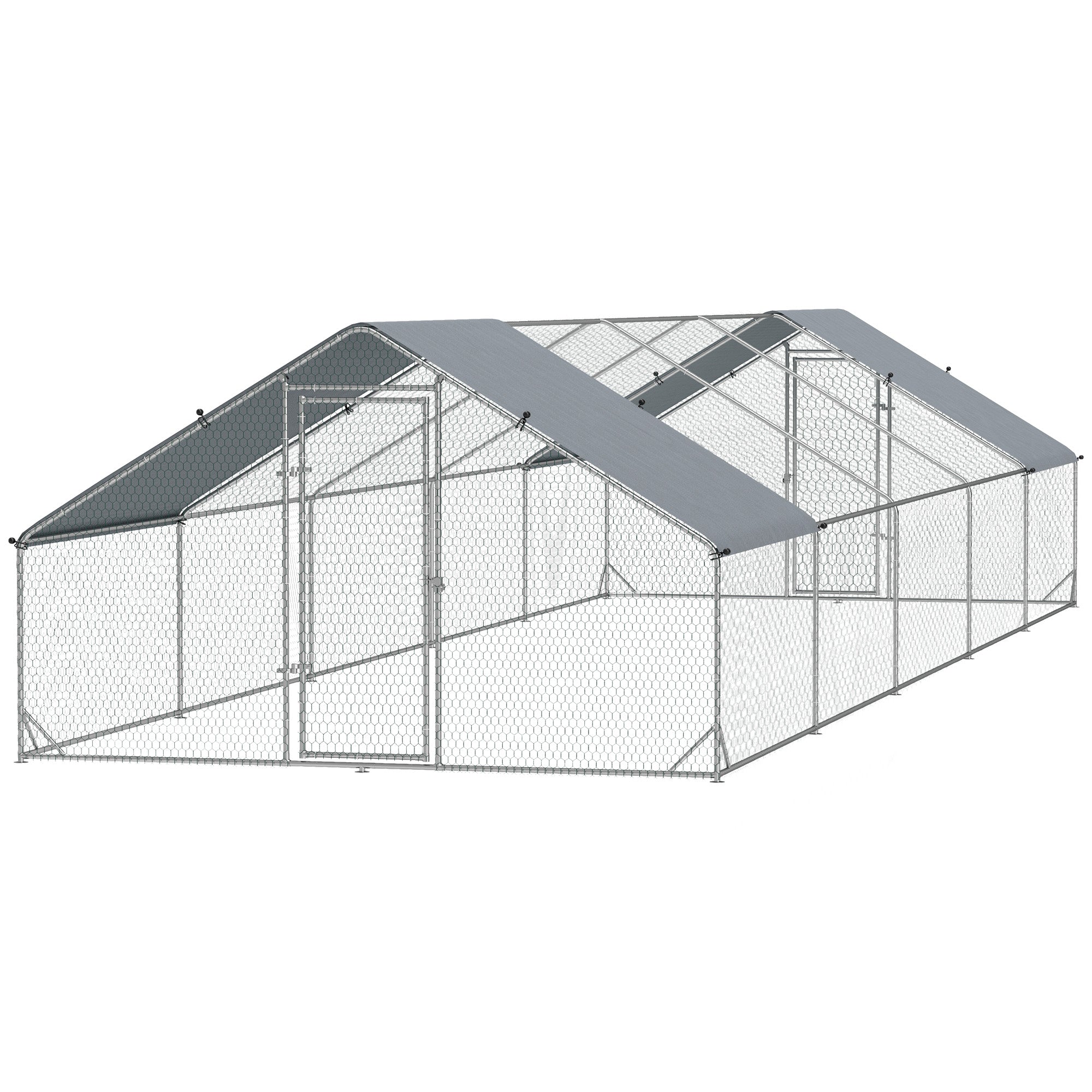 Metal Chicken Coop with Water & UV Protection Cover for Backyard Hen, Duck, Rabbit, 9.8' x 32.8' x 6.4'