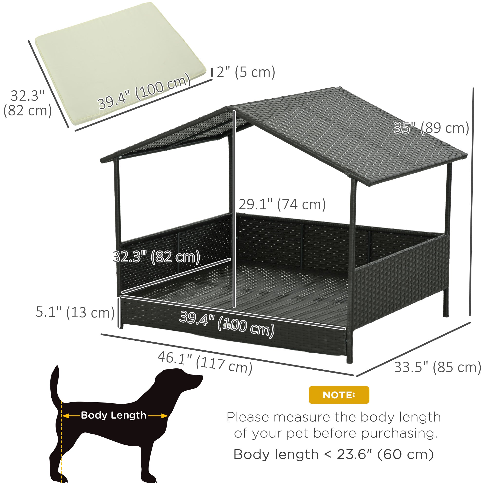 Niche pour chien en rotin avec auvent, panier pour chien en osier avec coussin résistant à l’eau, pour petites et moyennes races, blanc crème