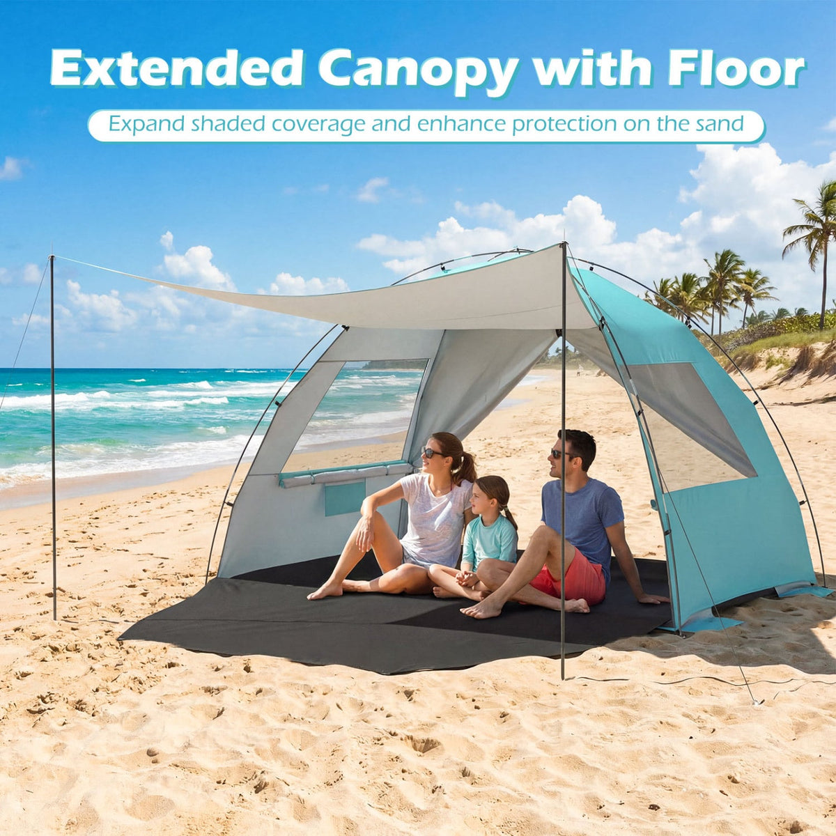 Beach Tent Sun Shelter with Canopy with Extended Floor and Vent Windows-Blue-Tents-DECOROLALA
