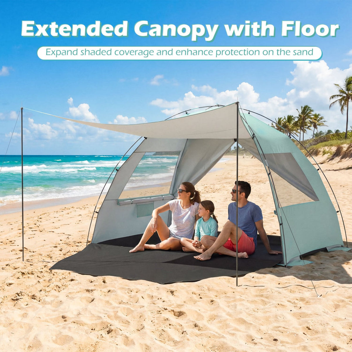 Beach Tent Sun Shelter with Canopy with Extended Floor and Vent Windows-Green-Tents-DECOROLALA