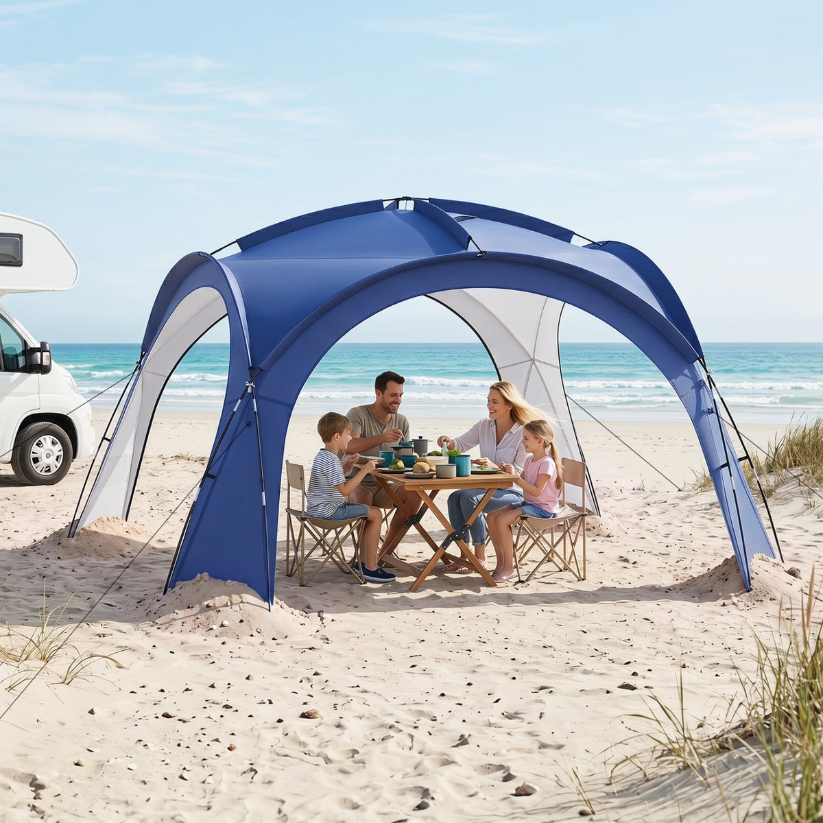 Beach Tent for 12-15 People Easy Setup Dome Canopy Tent with 4 Removable Zippered Sidewalls-Blue-Tents-DECOROLALA