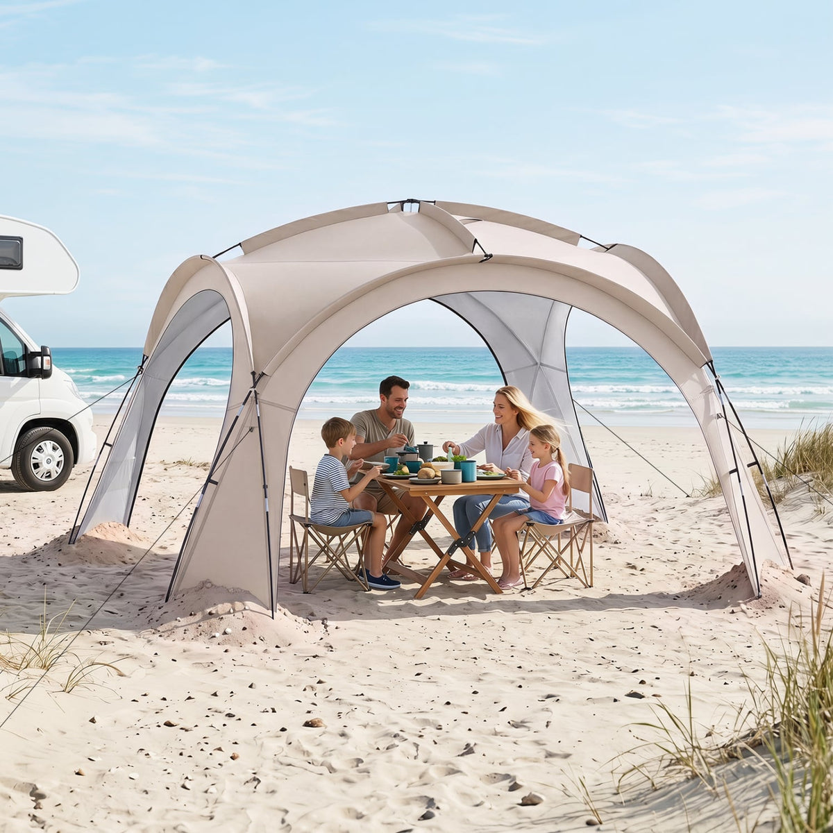 Beach Tent for 12-15 People Easy Setup Dome Canopy Tent with 4 Removable Zippered Sidewalls-Brown-Tents-DECOROLALA