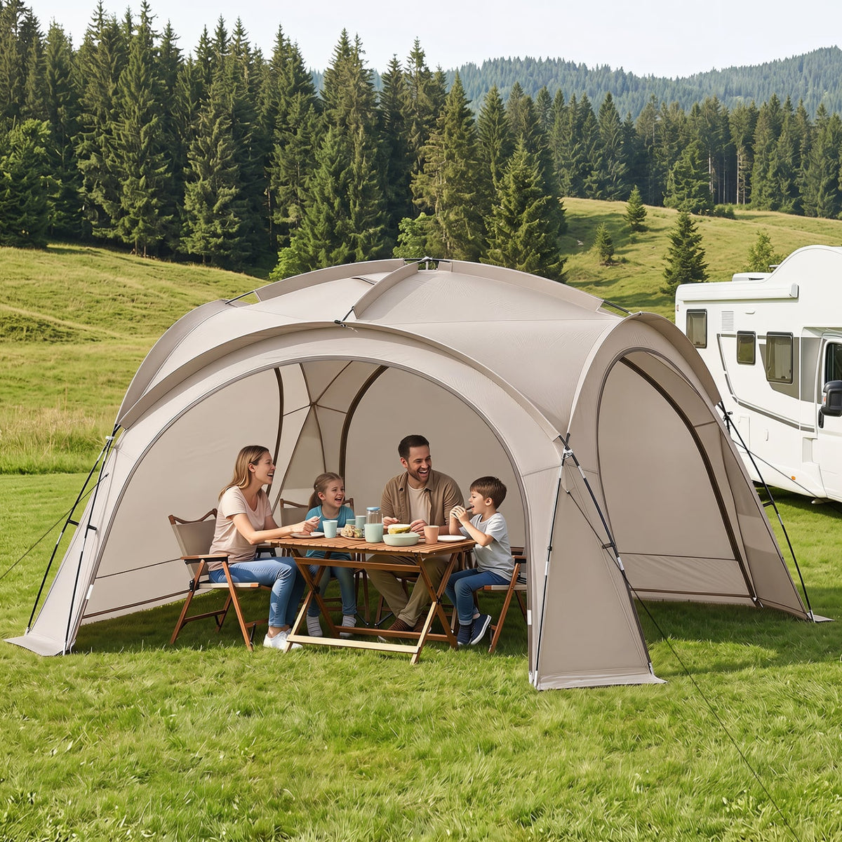 Beach Tent for 12-15 People Easy Setup Dome Canopy Tent with 4 Removable Zippered Sidewalls-Brown-Tents-DECOROLALA