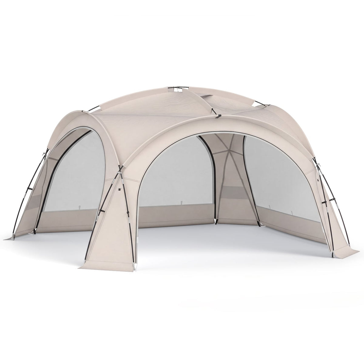 Beach Tent for 12-15 People Easy Setup Dome Canopy Tent with 4 Removable Zippered Sidewalls-Brown-Tents-DECOROLALA
