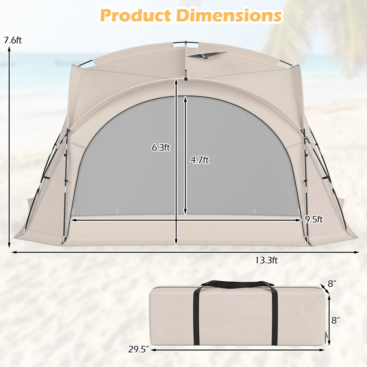Beach Tent for 12-15 People Easy Setup Dome Canopy Tent with 4 Removable Zippered Sidewalls-Brown-Tents-DECOROLALA