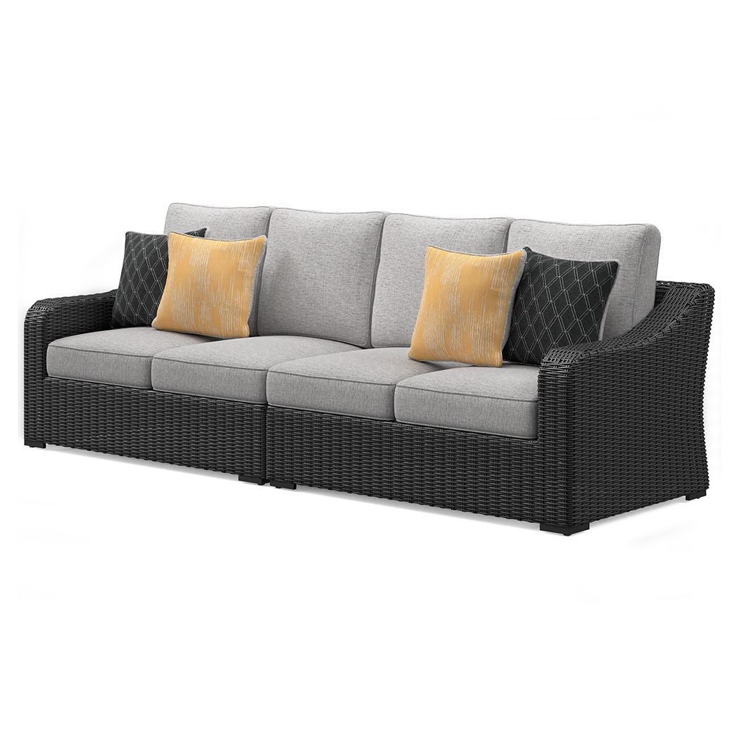 Beachcroft 2-Piece Outdoor Loveseat Black/Gray-Loveseats-DECOROLALA