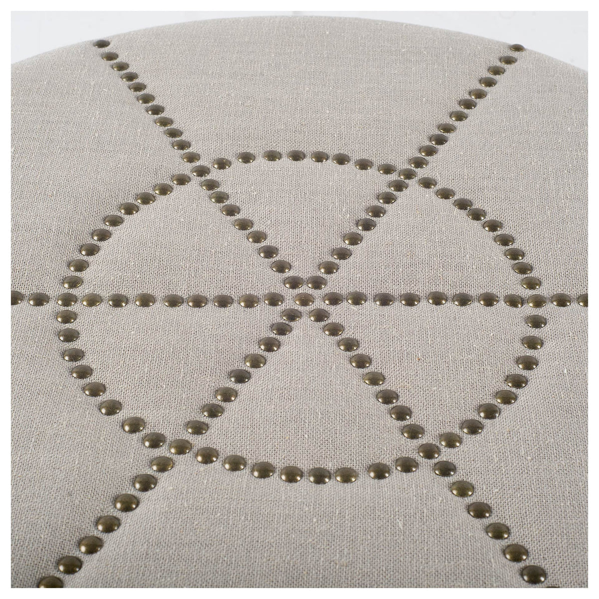 Beacon 20.5"H Cream Fabric w/ Metal Tacks Round Ottoman-Stools & Ottomans-DECOROLALA