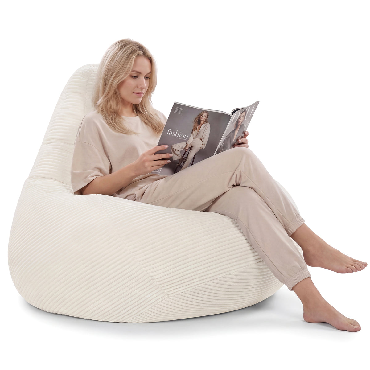 Bean Bag Chair Accent Lazy Sofa - Off-White Corduroy 35"-Sofas & Loveseats-DECOROLALA