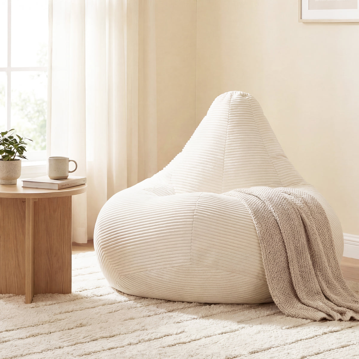 Bean Bag Chair Accent Lazy Sofa - Off-White Corduroy 35"-Sofas & Loveseats-DECOROLALA