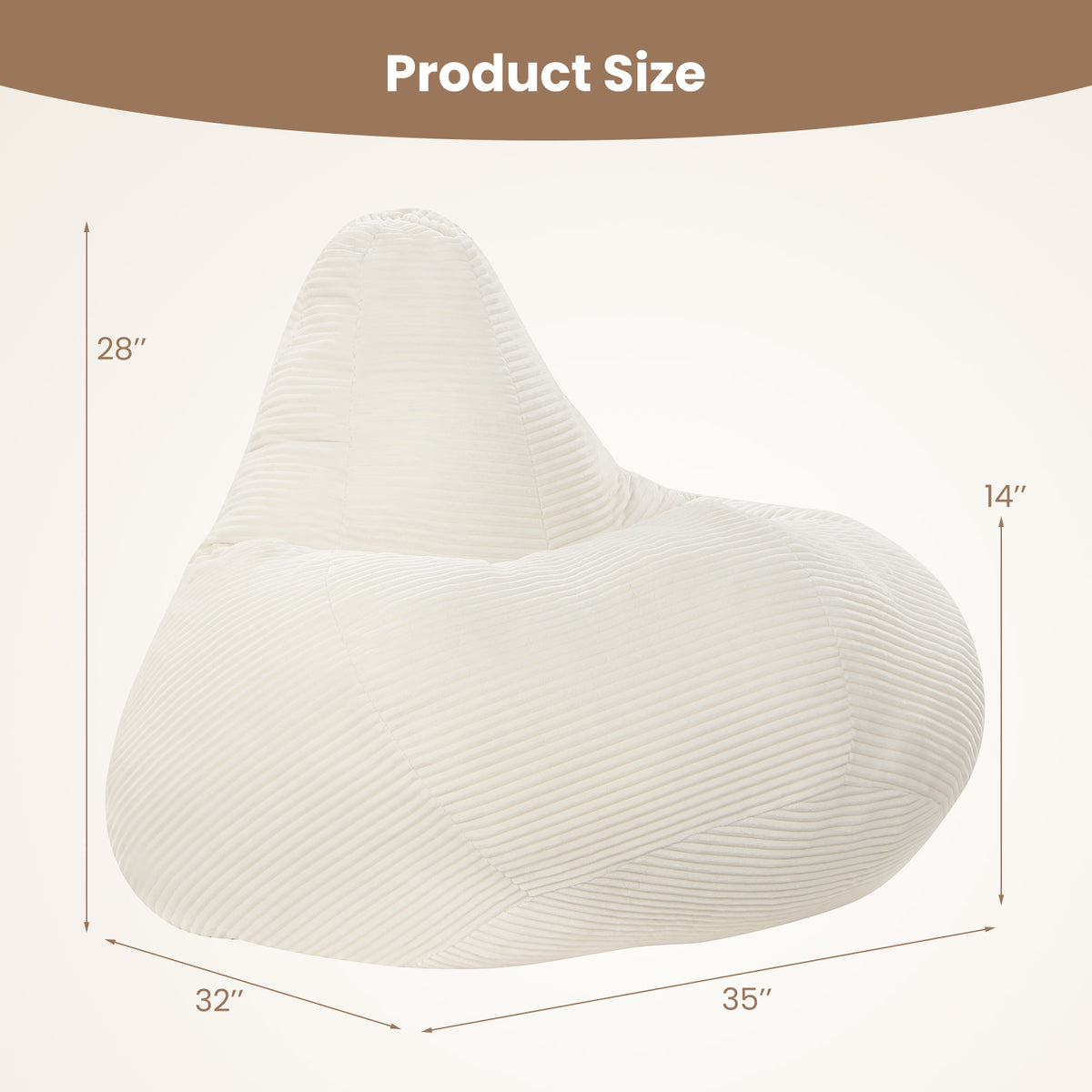 Bean Bag Chair Accent Lazy Sofa - Off-White Corduroy 35"-Sofas & Loveseats-DECOROLALA