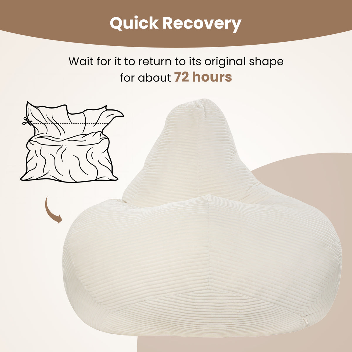 Bean Bag Chair Accent Lazy Sofa - Off-White Corduroy 35"-Sofas & Loveseats-DECOROLALA