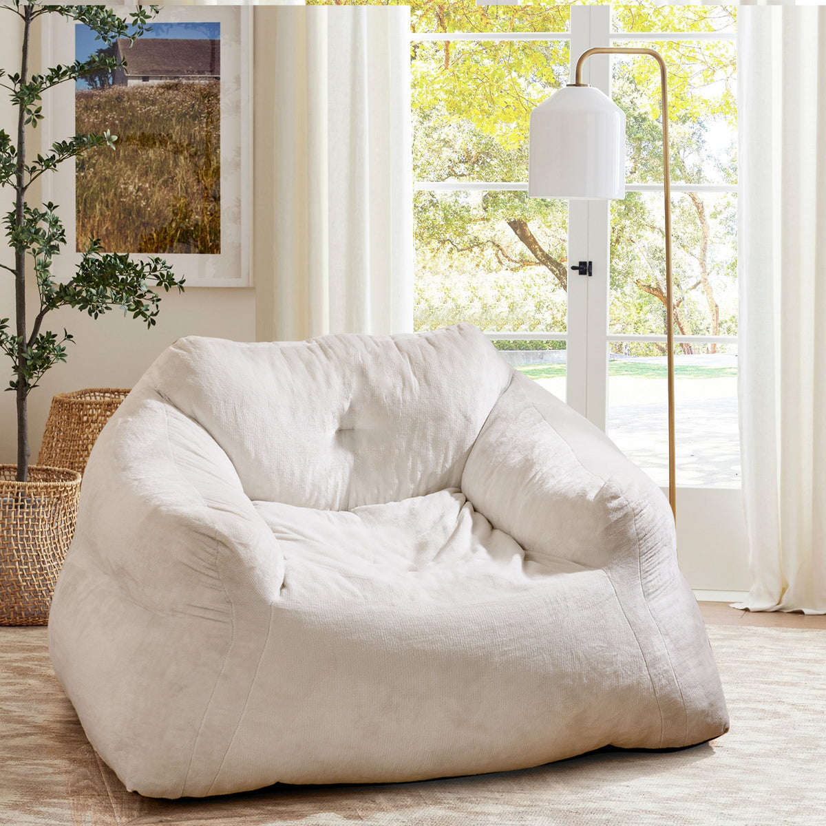 Bean Bag Chair Plush Lazy Sofa with Ultra-soft Velvet Cover-Beige-Floor Chairs-DECOROLALA