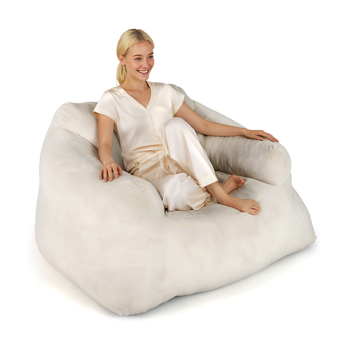 Bean Bag Chair Plush Lazy Sofa with Ultra-soft Velvet Cover-Beige-Floor Chairs-DECOROLALA