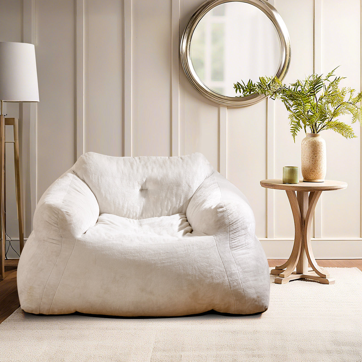 Bean Bag Chair Plush Lazy Sofa with Ultra-soft Velvet Cover-Beige-Floor Chairs-DECOROLALA