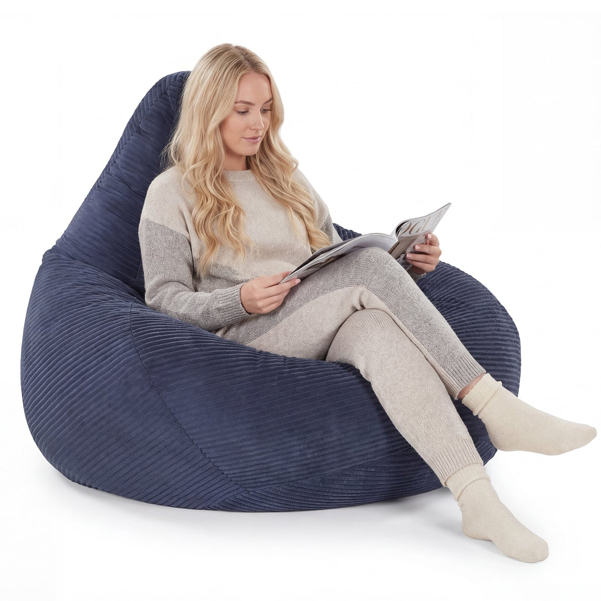 Bean Bag Chair for Adults - Blue Corduroy Lazy Sofa 35" x 32"-Sofas & Loveseats-DECOROLALA