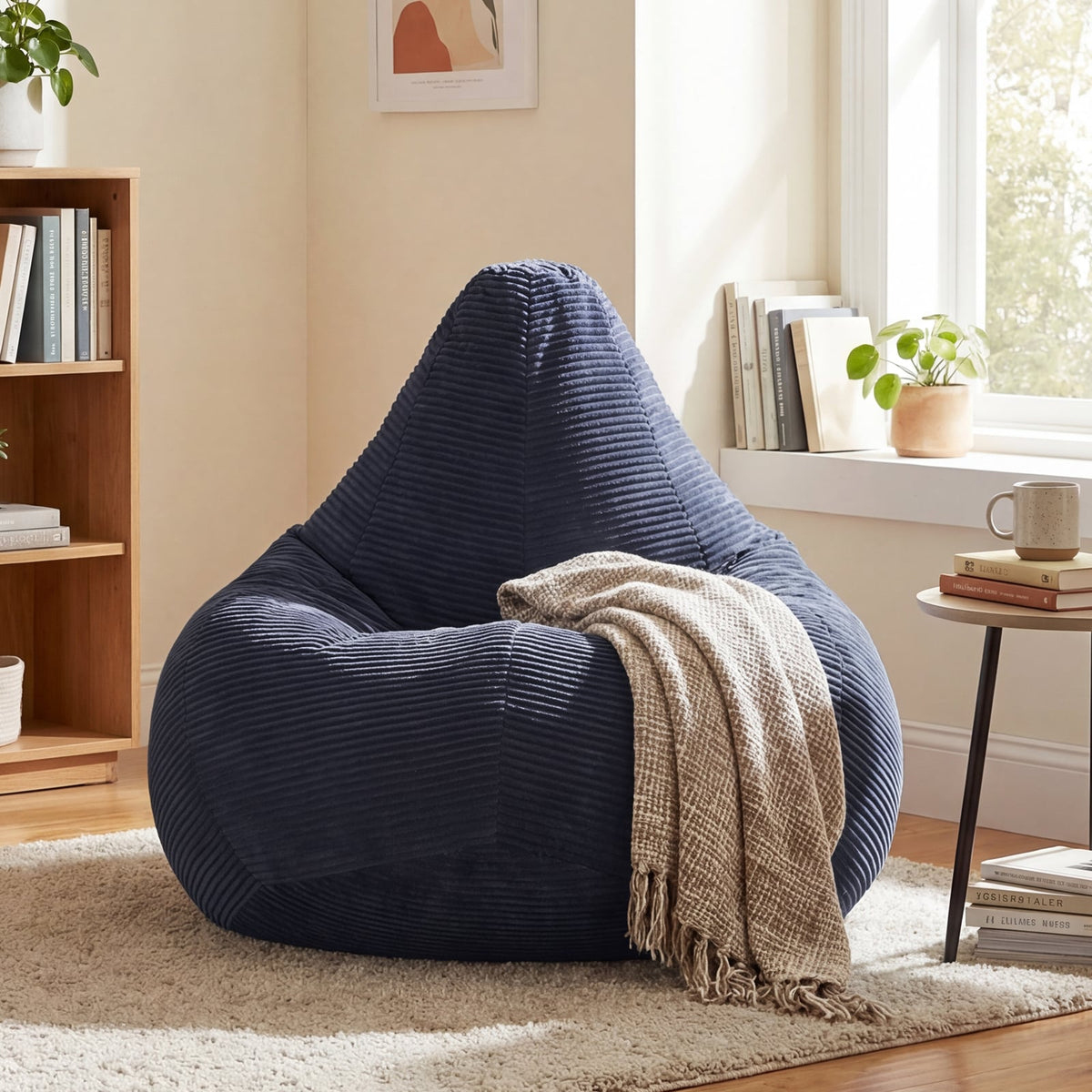 Bean Bag Chair for Adults - Blue Corduroy Lazy Sofa 35" x 32"-Sofas & Loveseats-DECOROLALA