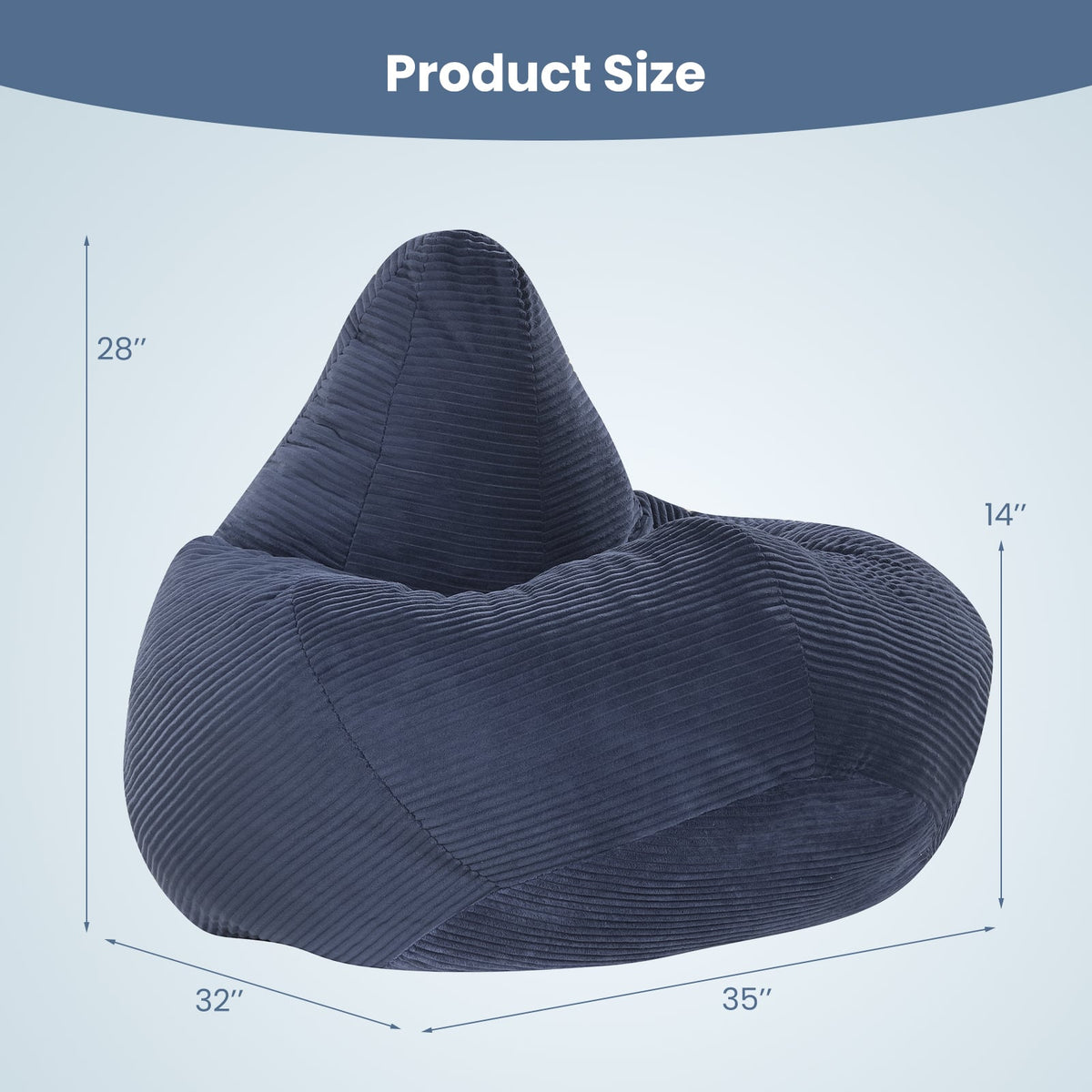 Bean Bag Chair for Adults - Blue Corduroy Lazy Sofa 35" x 32"-Sofas & Loveseats-DECOROLALA