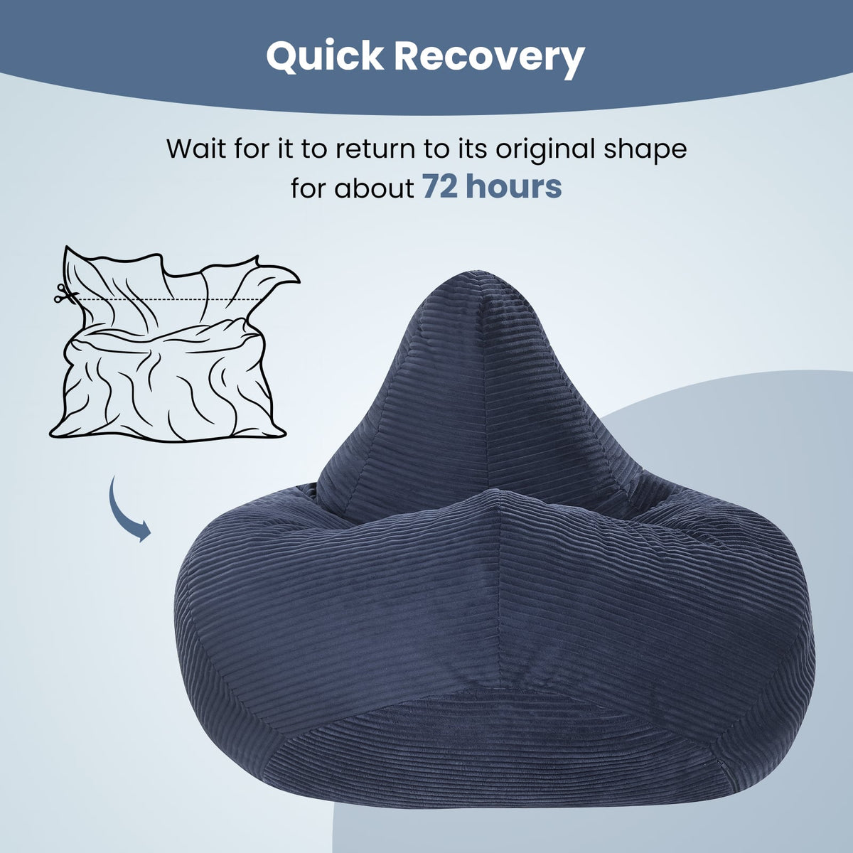 Bean Bag Chair for Adults - Blue Corduroy Lazy Sofa 35" x 32"-Sofas & Loveseats-DECOROLALA