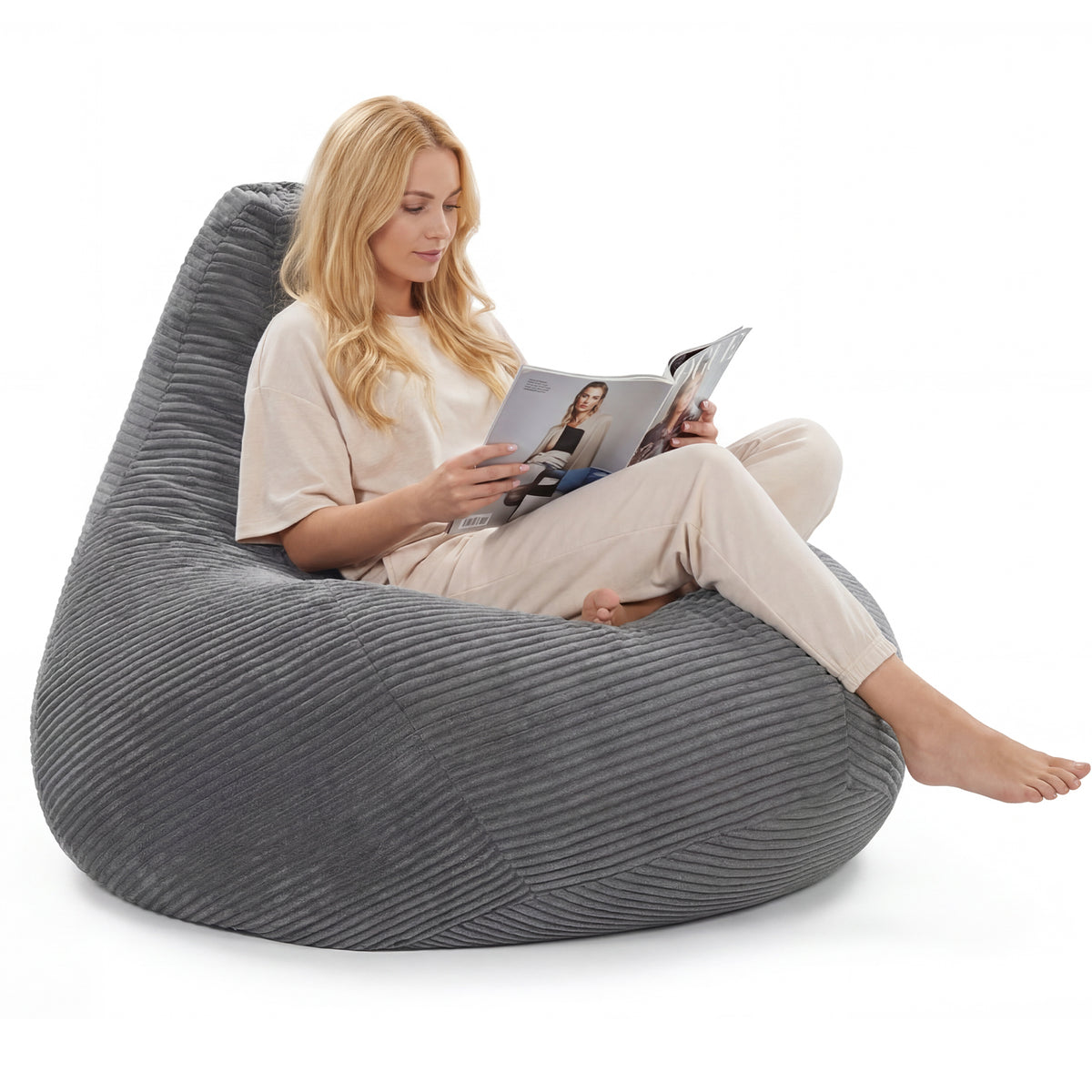 Bean Bag Chair for Adults - Dark Gray Corduroy Lazy Sofa 35"-Sofas & Loveseats-DECOROLALA