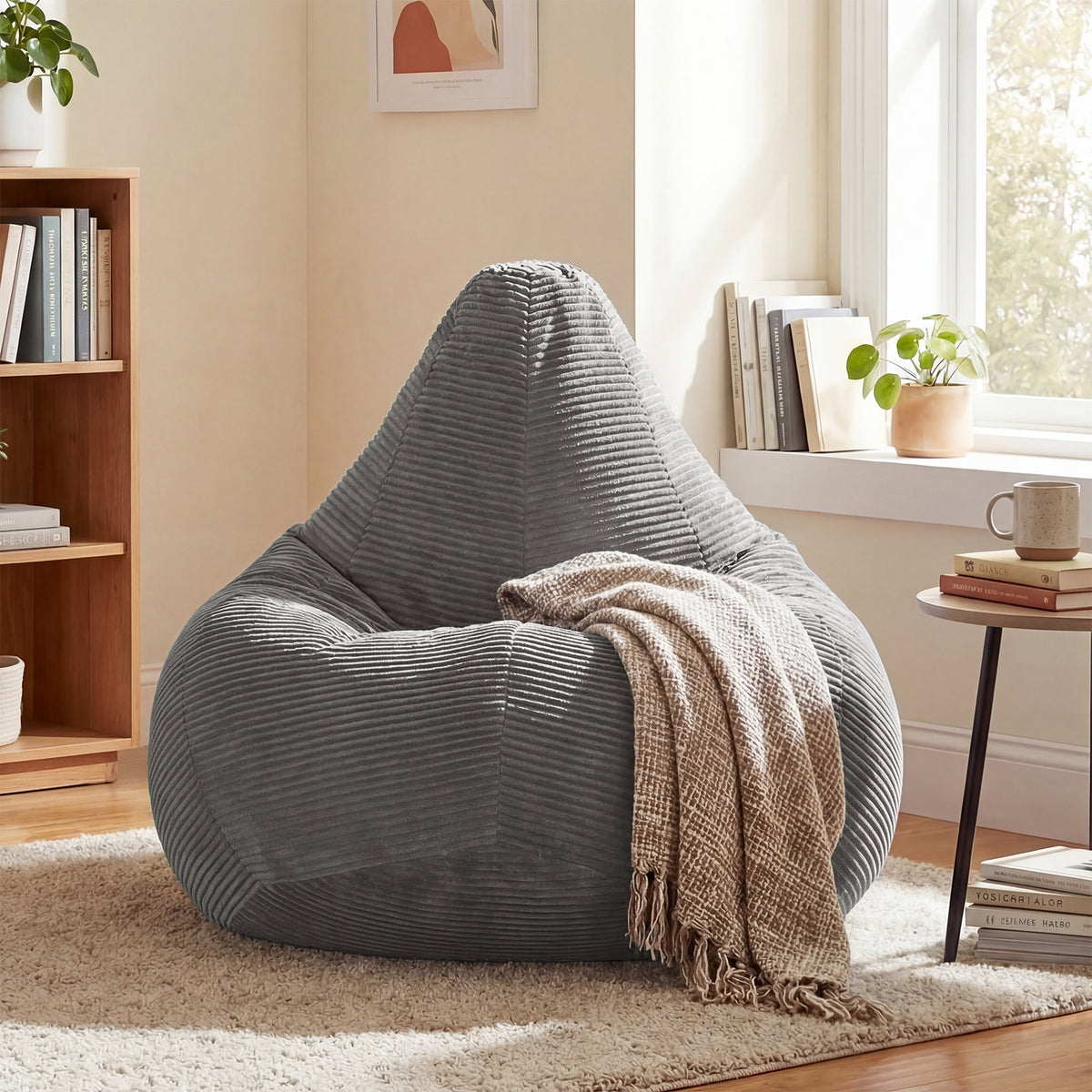 Bean Bag Chair for Adults - Dark Gray Corduroy Lazy Sofa 35"-Sofas & Loveseats-DECOROLALA