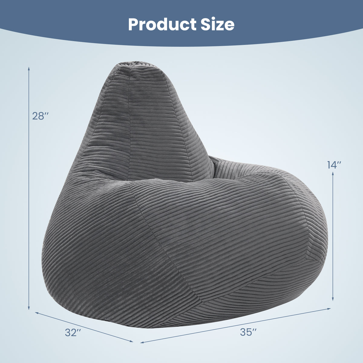 Bean Bag Chair for Adults - Dark Gray Corduroy Lazy Sofa 35"-Sofas & Loveseats-DECOROLALA