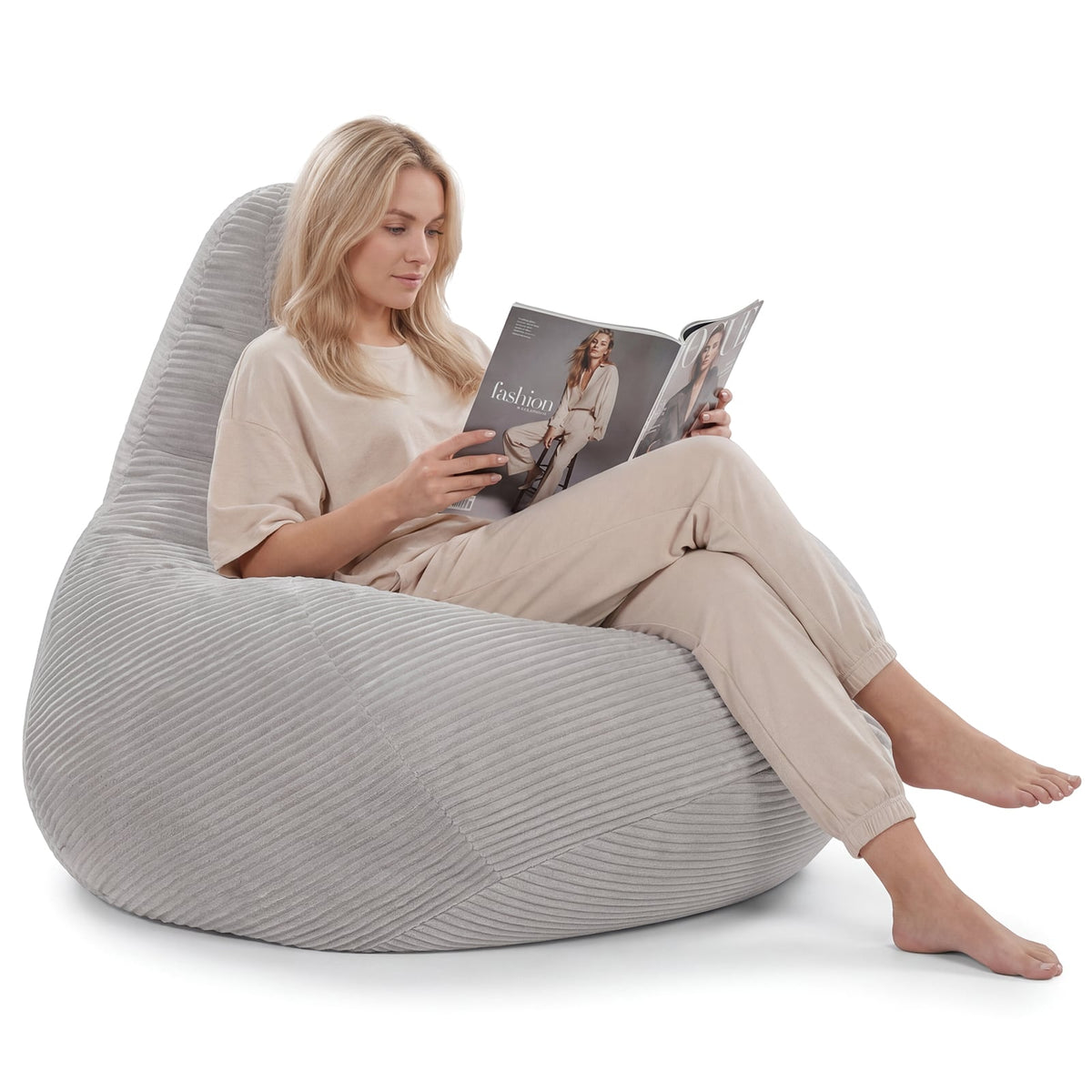 Bean Bag Chair for Adults - Gray Corduroy Lazy Sofa 35" x 32"-Sofas & Loveseats-DECOROLALA