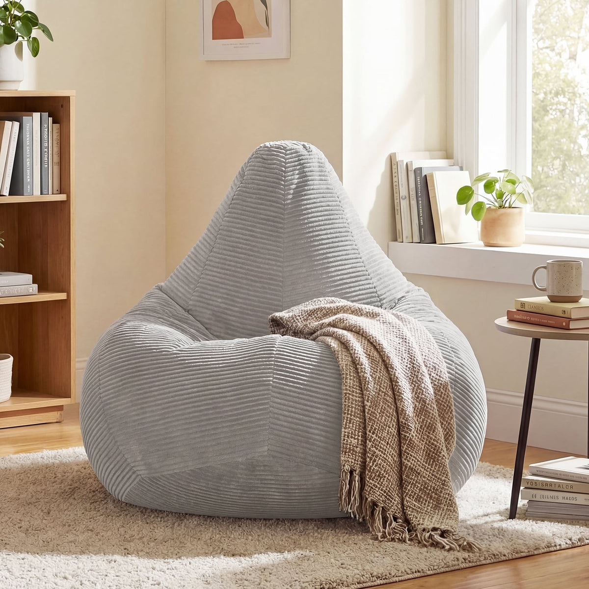 Bean Bag Chair for Adults - Gray Corduroy Lazy Sofa 35" x 32"-Sofas & Loveseats-DECOROLALA