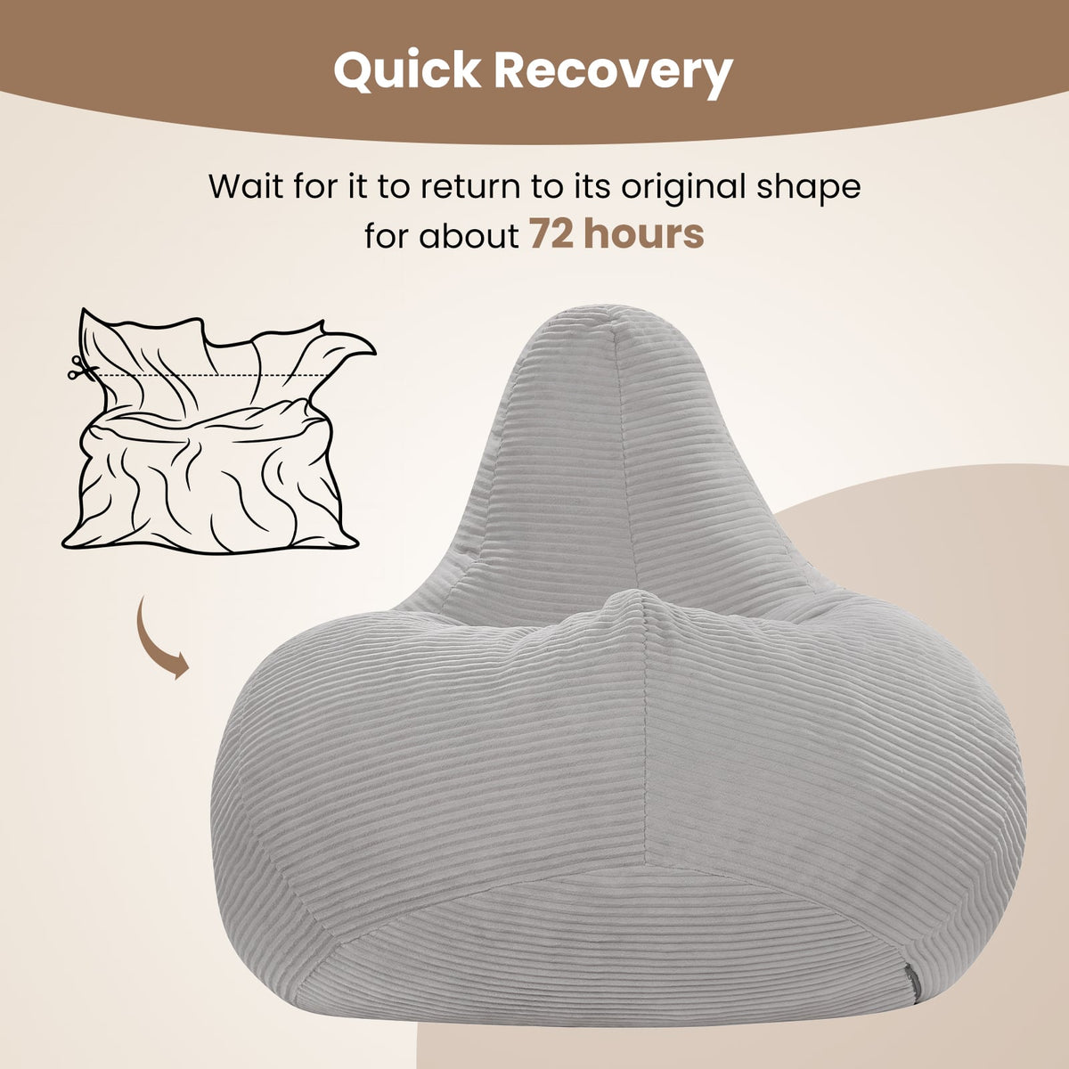 Bean Bag Chair for Adults - Gray Corduroy Lazy Sofa 35" x 32"-Sofas & Loveseats-DECOROLALA