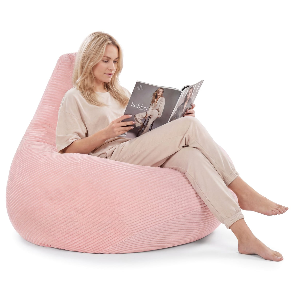 Bean Bag Chair for Adults - Pink Corduroy Accent Lazy Sofa-Sofas & Loveseats-DECOROLALA