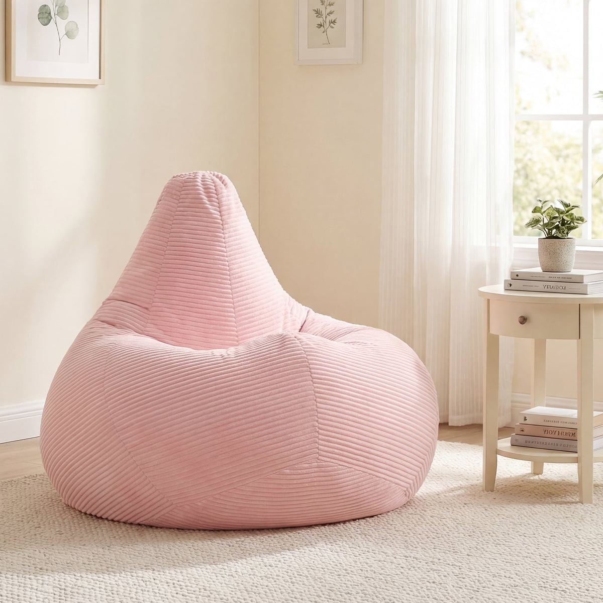 Bean Bag Chair for Adults - Pink Corduroy Accent Lazy Sofa-Sofas & Loveseats-DECOROLALA