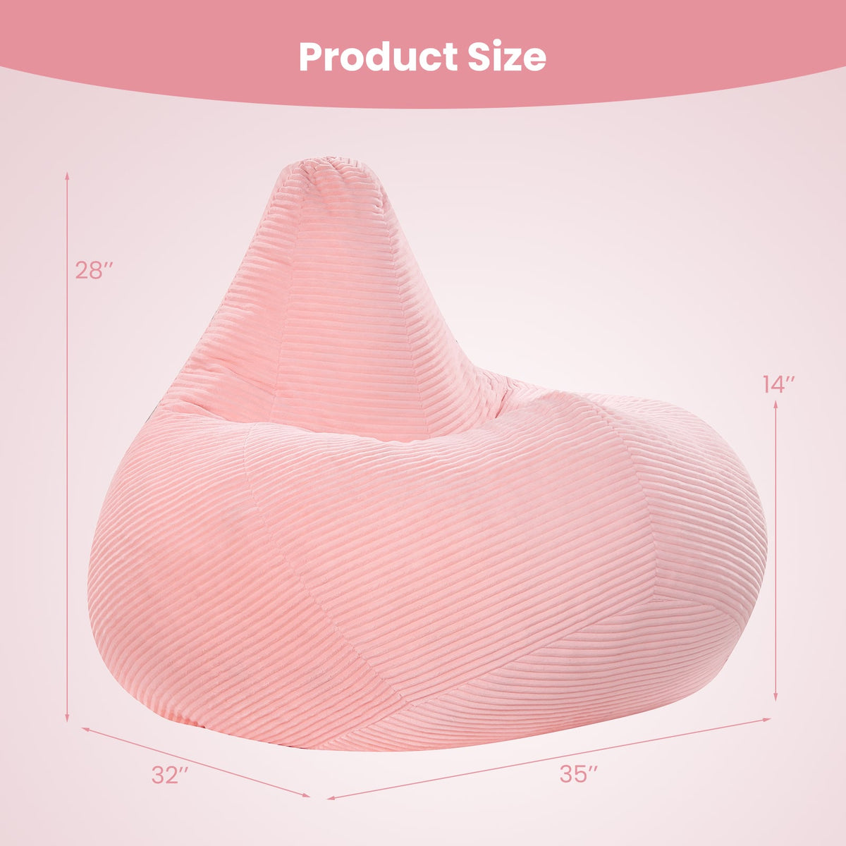 Bean Bag Chair for Adults - Pink Corduroy Accent Lazy Sofa-Sofas & Loveseats-DECOROLALA