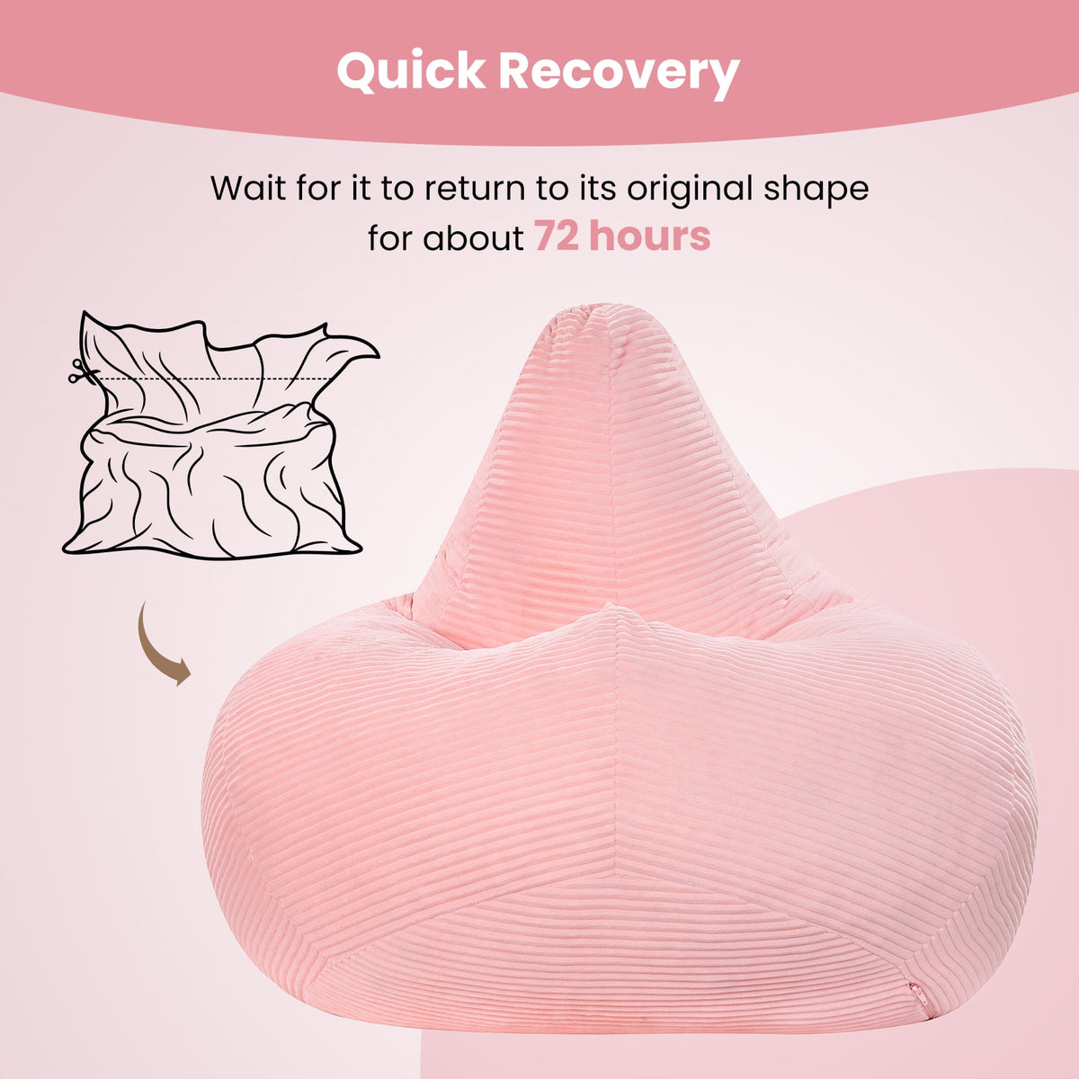 Bean Bag Chair for Adults - Pink Corduroy Accent Lazy Sofa-Sofas & Loveseats-DECOROLALA