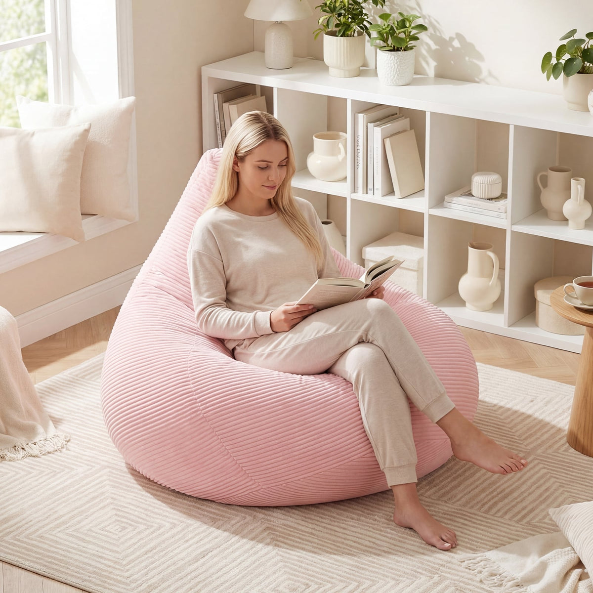 Bean Bag Chair for Adults - Pink Corduroy Accent Lazy Sofa-Sofas & Loveseats-DECOROLALA