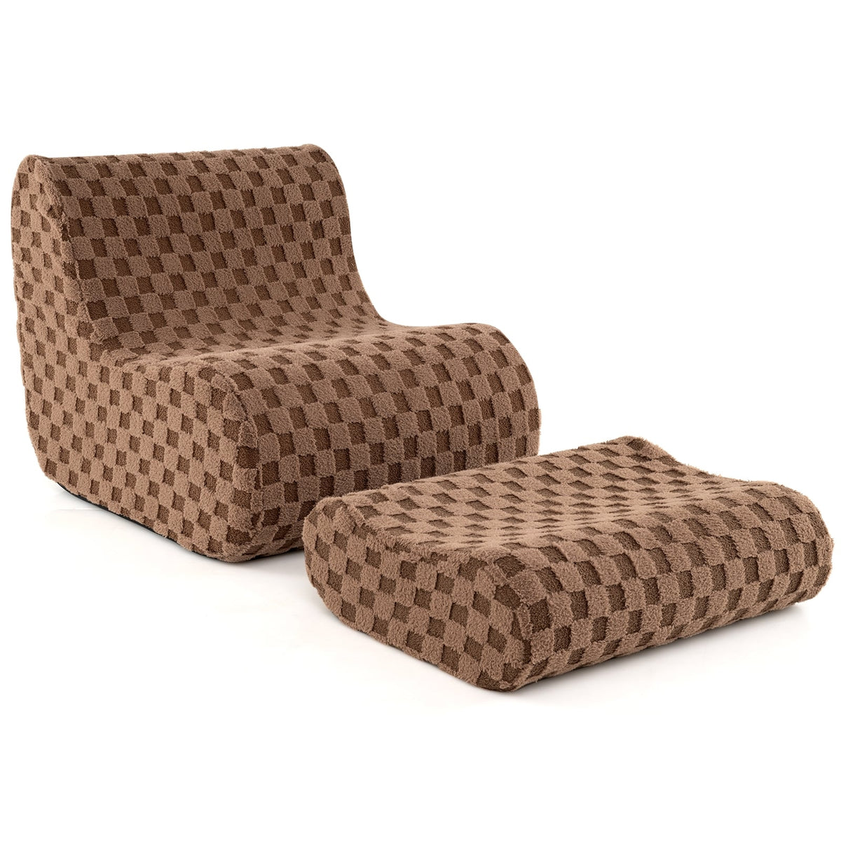 Bean Bag Chair with Ottoman - Brown Teddy Velvet Sponge Sofa-Sofas & Loveseats-DECOROLALA