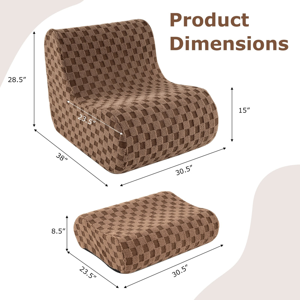 Bean Bag Chair with Ottoman - Brown Teddy Velvet Sponge Sofa-Sofas & Loveseats-DECOROLALA