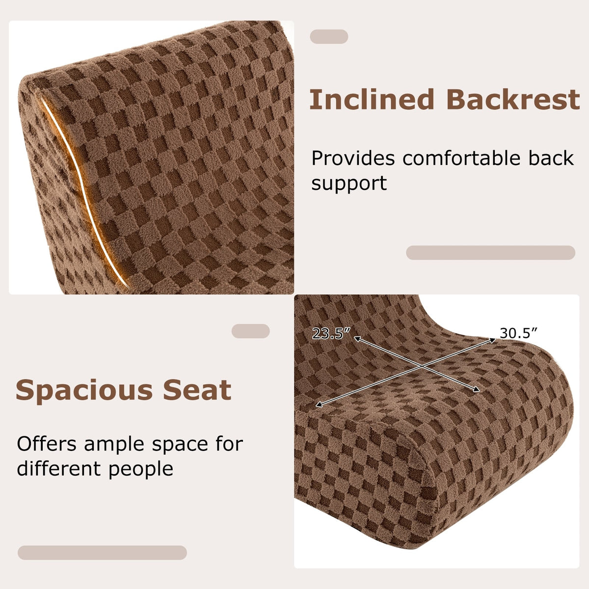 Bean Bag Chair with Ottoman - Brown Teddy Velvet Sponge Sofa-Sofas & Loveseats-DECOROLALA