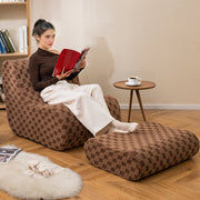 Bean Bag Chair with Ottoman - Brown Teddy Velvet Sponge Sofa-Sofas & Loveseats-DECOROLALA