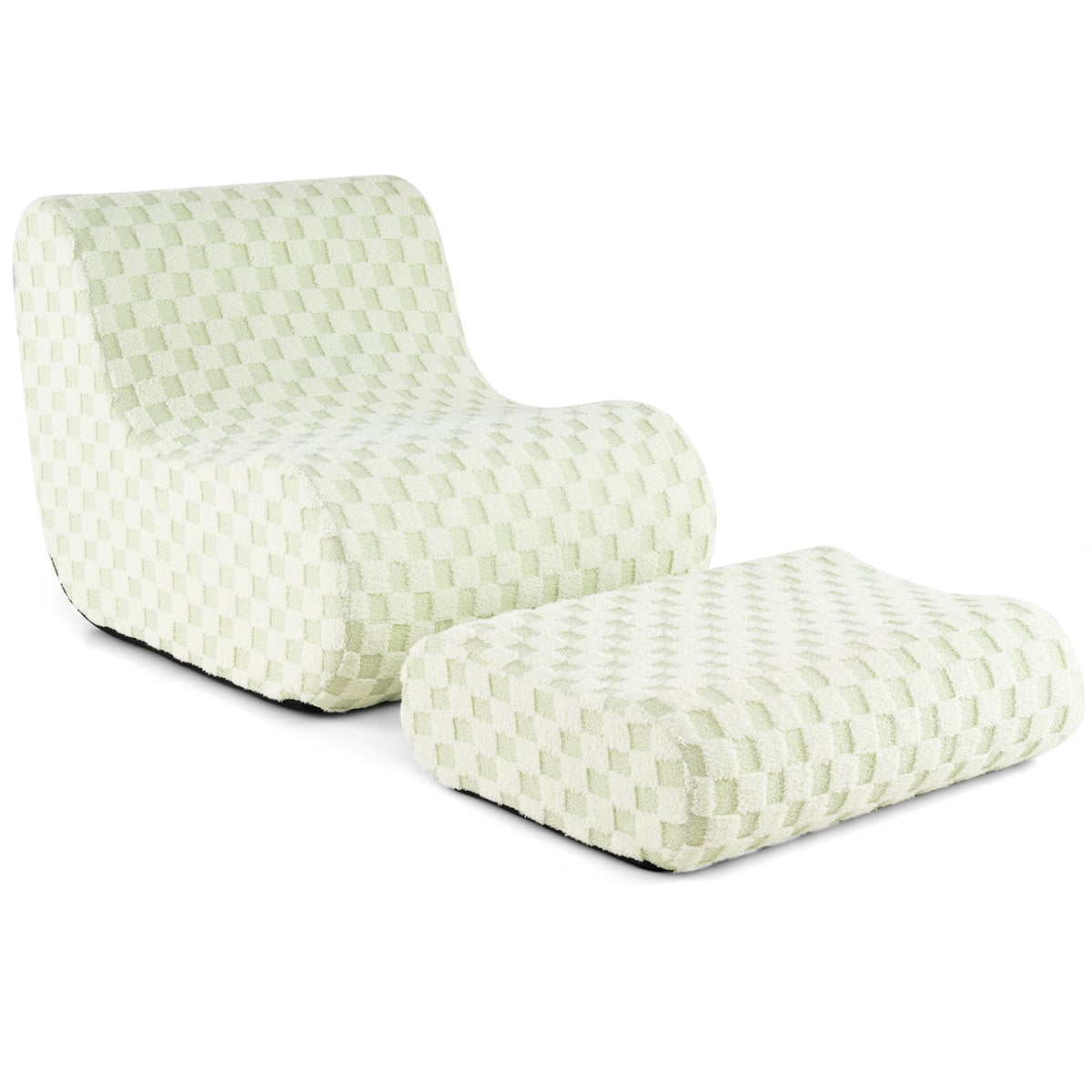 Bean Bag Chair with Ottoman - Green Teddy Velvet Sponge Sofa-Sofas & Loveseats-DECOROLALA