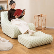 Bean Bag Chair with Ottoman - Green Teddy Velvet Sponge Sofa-Sofas & Loveseats-DECOROLALA