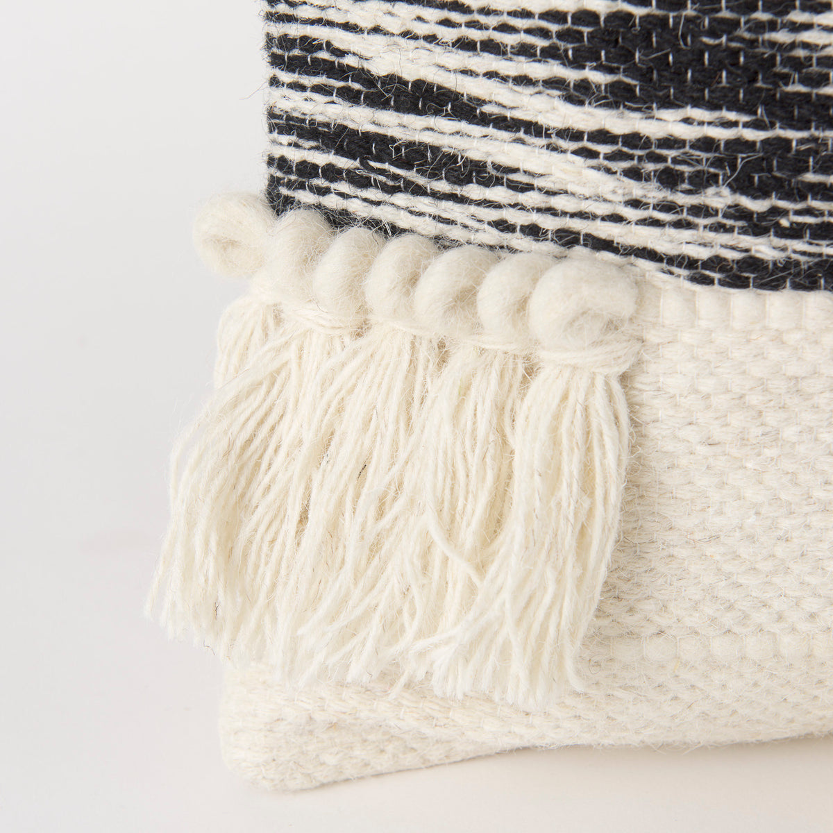 Beardell 18x18 Cream And Black Details With Tassels Pillow Cover-Decorative Pillows-DECOROLALA