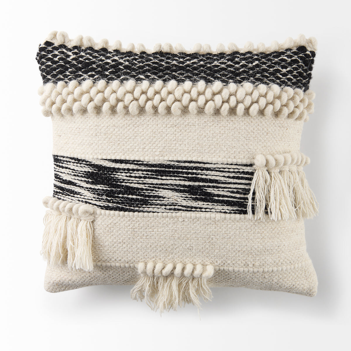 Beardell Cream and Black Tassel Pillow Cover (min order qty 2)-Decorative Pillows-DECOROLALA