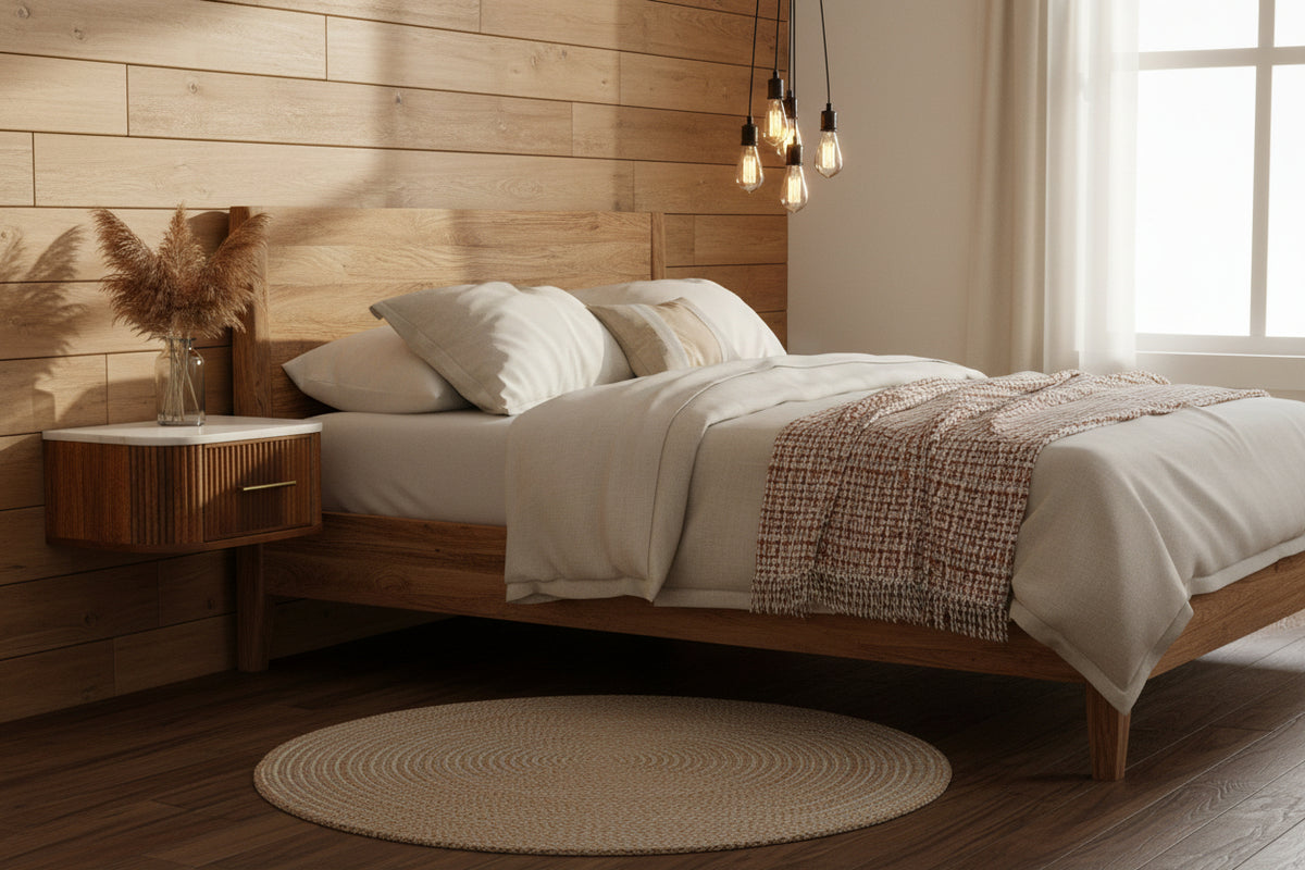 Beaumont Wall-Mounted Bedside - Mango Wood with Marble Top-Nightstands-DECOROLALA