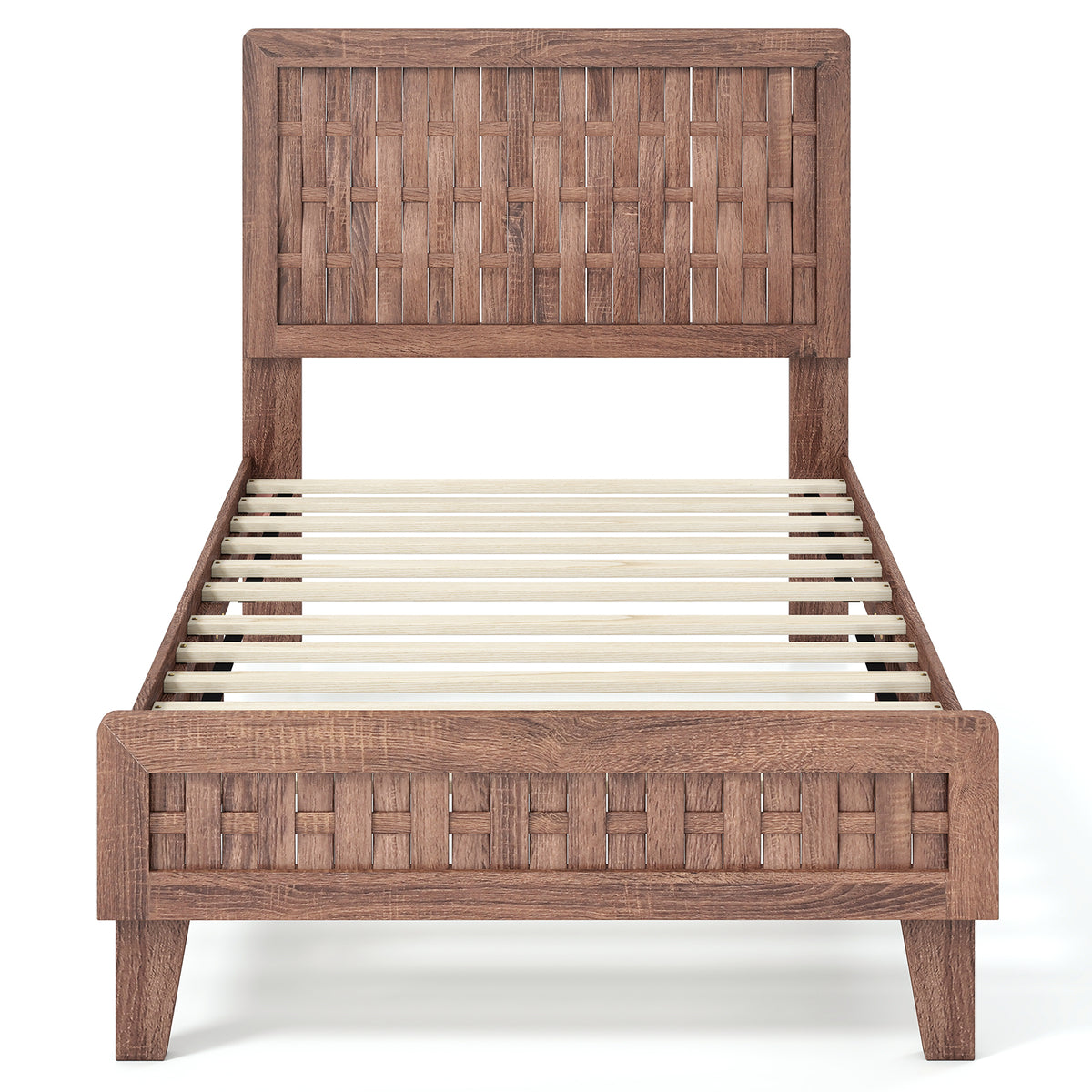 Bed Frame Mid Century with Woven Accent Headboard-Simple Bed Frame-DECOROLALA
