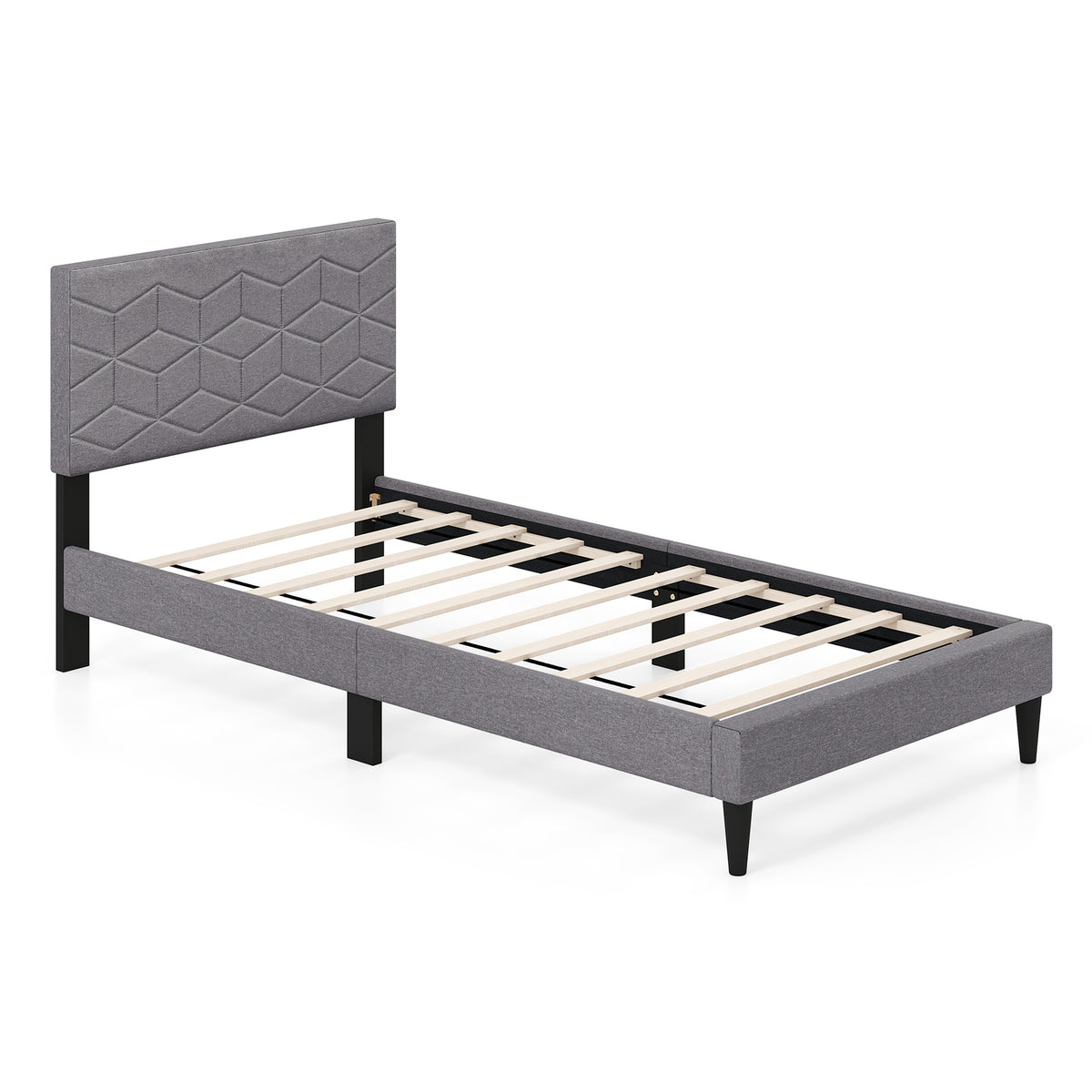 Bed Frame Modern Platform Bed with Linen Fabric Upholstered Headboard-Simple Bed Frame-DECOROLALA
