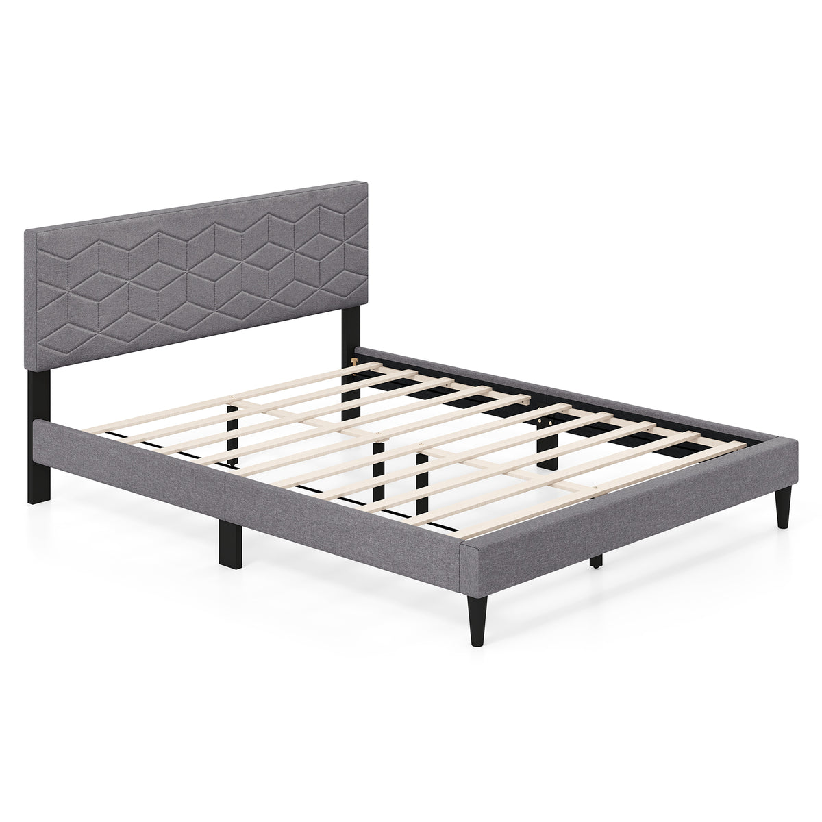 Bed Frame Modern Platform Bed with Linen Fabric Upholstered Headboard-Simple Bed Frame-DECOROLALA